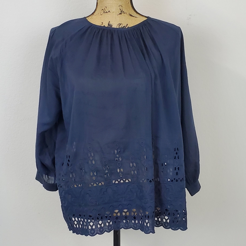 Madewell embroidered cotton-silk blend peasant blouse sz S